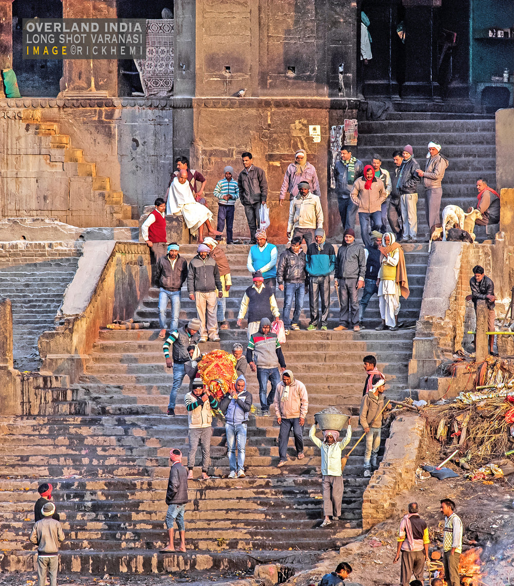 India solo travel, overland travel India, long shot Varanasi ghat, image by Rick Hemi