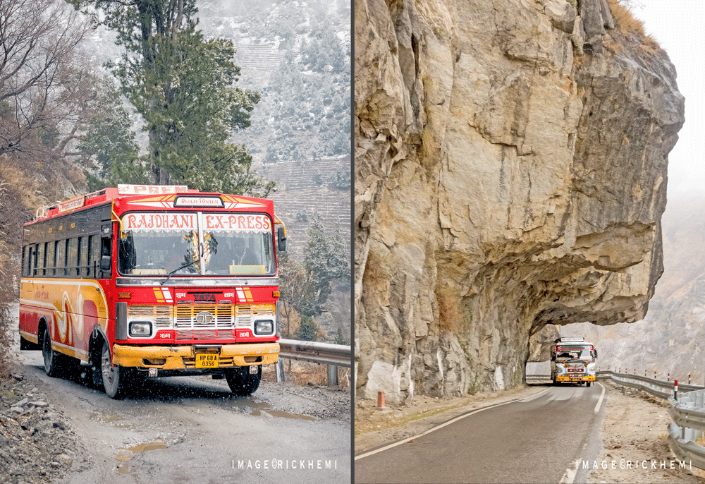 solo overland travel India, bush bus transit Himachal Pradesh midwinter, Kalka to Rekong Peo midwinter, Chandigarh, Shimla, Rampur, Jeori, Rekong Peo, images by Rick Hemi
