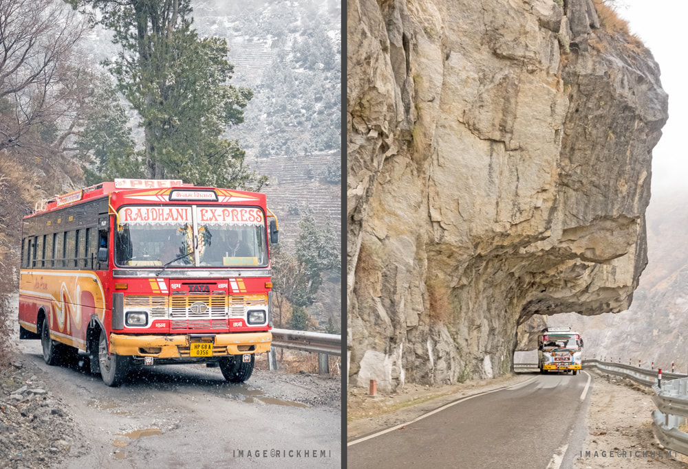 solo overland travel India, bush bus transit Himachal Pradesh midwinter, Kalka to Rekong Peo midwinter, Chandigarh, Shimla, Rampur, Jeori, Rekong Peo, images by Rick Hemi
