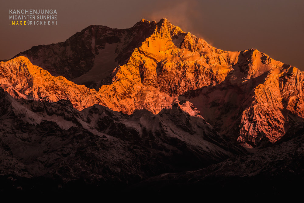 solo overland travel India, midwinter sunrise Kanchenjunga, image by Rick Hemi