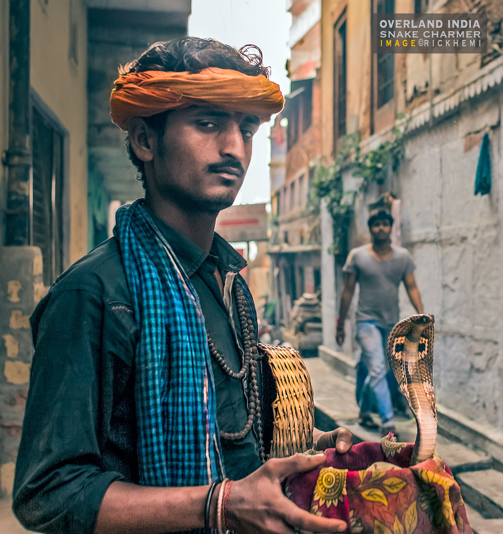 solo overland travel India, snake charmer street snap, image by Rick Hemi