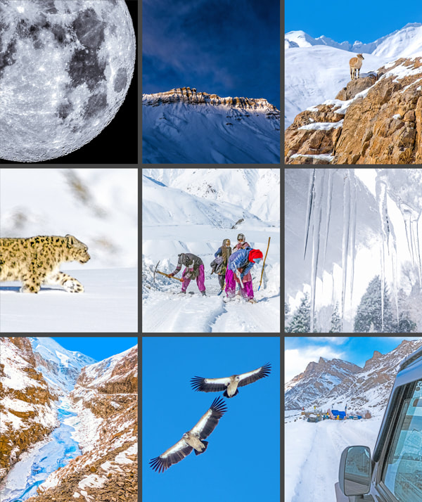 overland travel and transit journey Indian Himalaya highlands, midwinter photographing snow leopards in the wilderness, images by Rick Hemi