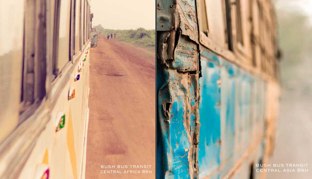 solo overland travel offshore, bush bus transit journeys, images by Rick Hemi