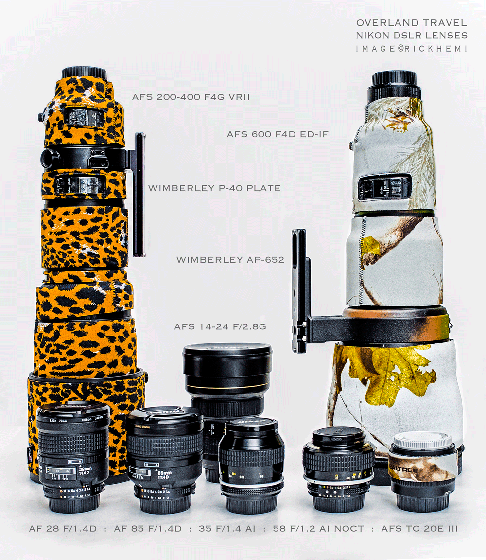 solo overland travel and transit offshore baggage stuff, Nikon lenses, image by Rick Hemi