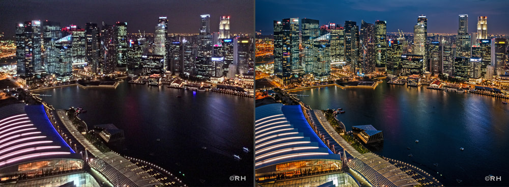 solo overland travel offshore, smart phone camera versus full frame camera, Singapore night images by Rick Hemi