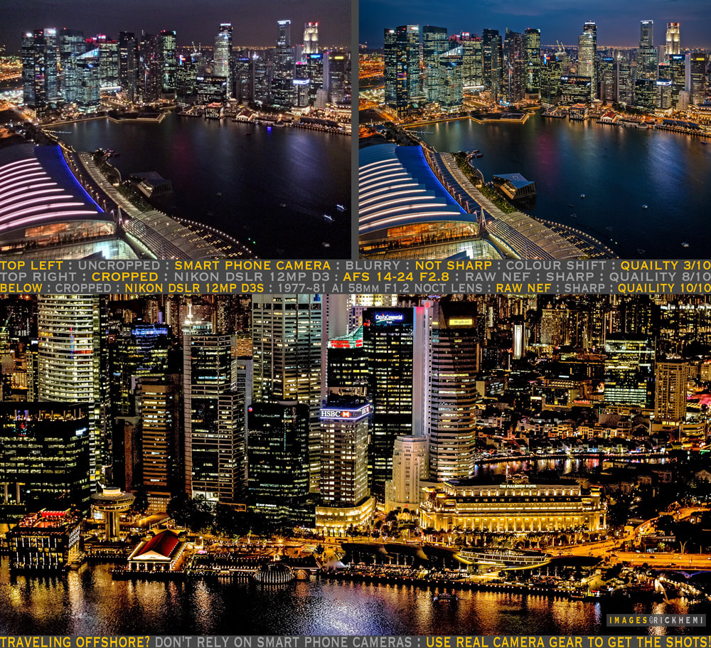 solo overland travel offshore, smart phone cameras versus real camera gear, Singapore night images by Rick Hemi