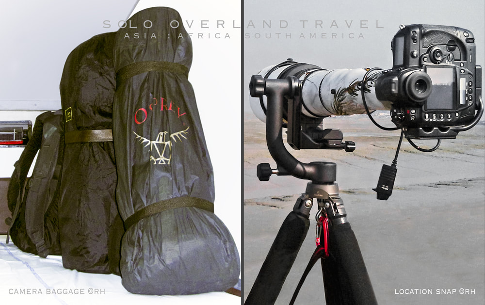 solo overland travel offshore, photo camera gear stuff, camera packs, tripod bags, images by Rick Hemi