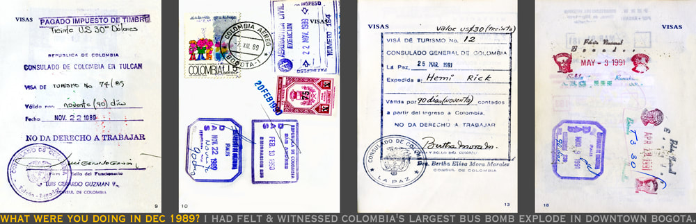 overland travel South America, classic Colombian visas 1989-91, images by Rick Hemi