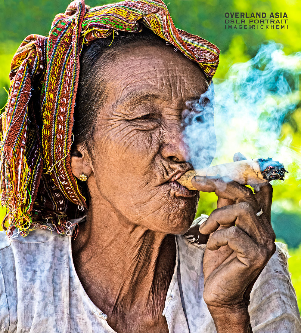 solo overland travel Asia, cheroot cigar smoker, DSLR image by Rick Hemi