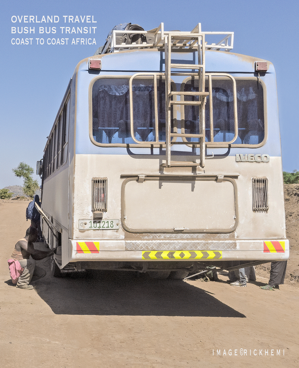 solo overland Africa, bush bus transport, image snap by Rick Hemi