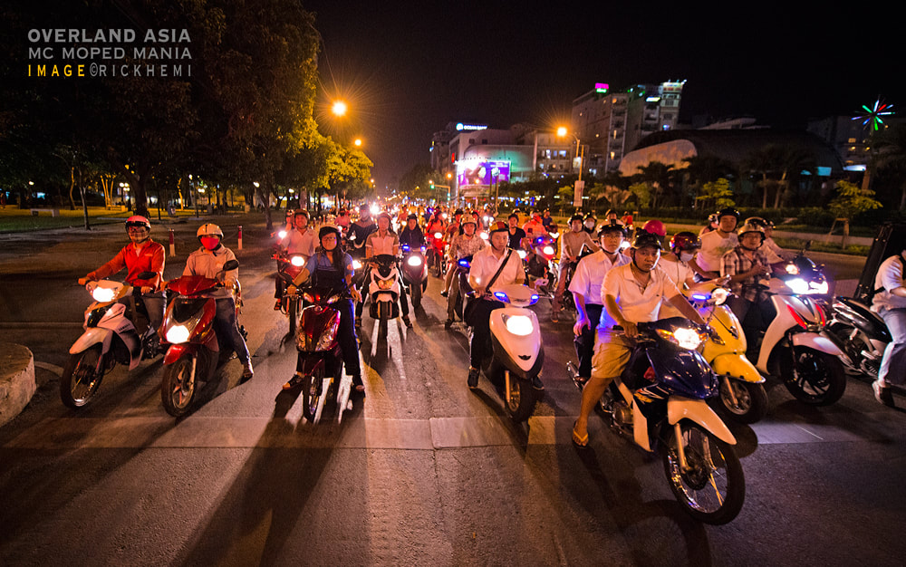 solo overland travel Asia, moped mainia, DSLR night image by Rick Hemi
