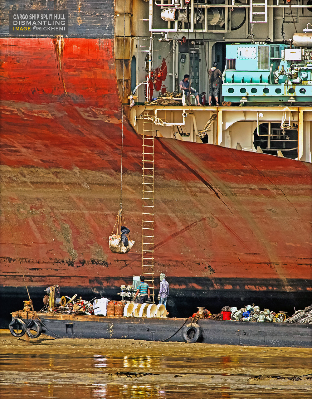solo overland travel Asia, cargo ship dismantling, cargo ship split hull image by Rick Hemi