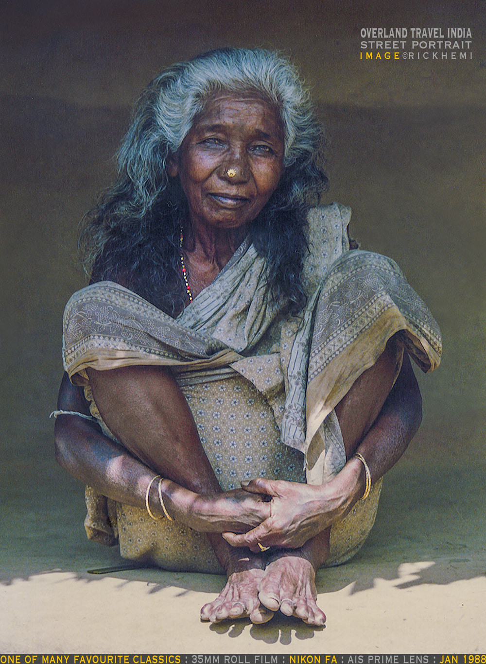 solo travel India, classic street portrait, SLR roll film image by Rick Hemi