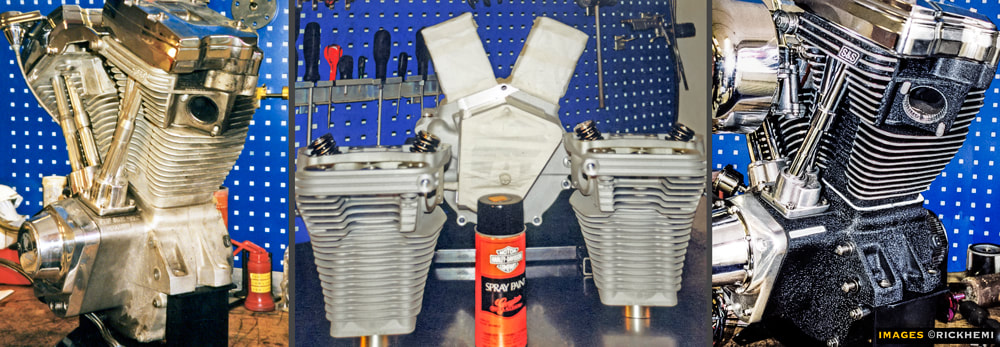 wrinkle finish DIY respraying HD engines, images by Rick Hemi